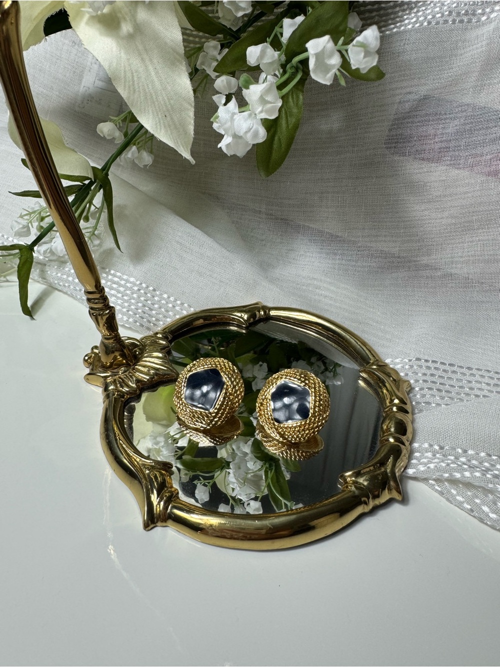 Monet Gold Rope Clip-On Earrings with Navy Centers